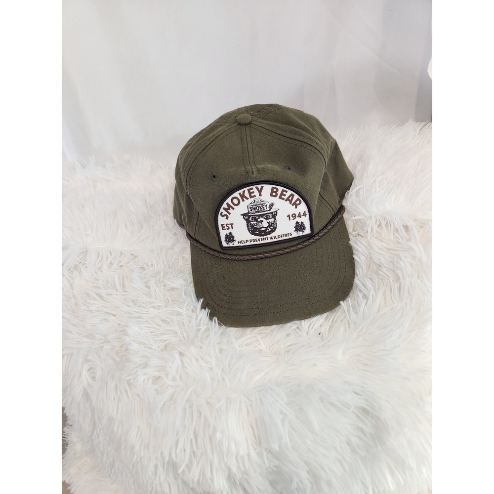 Smokey Bear Patch Hat Olive Green Snapback Rope Trucker Cap Wildfire Prevention